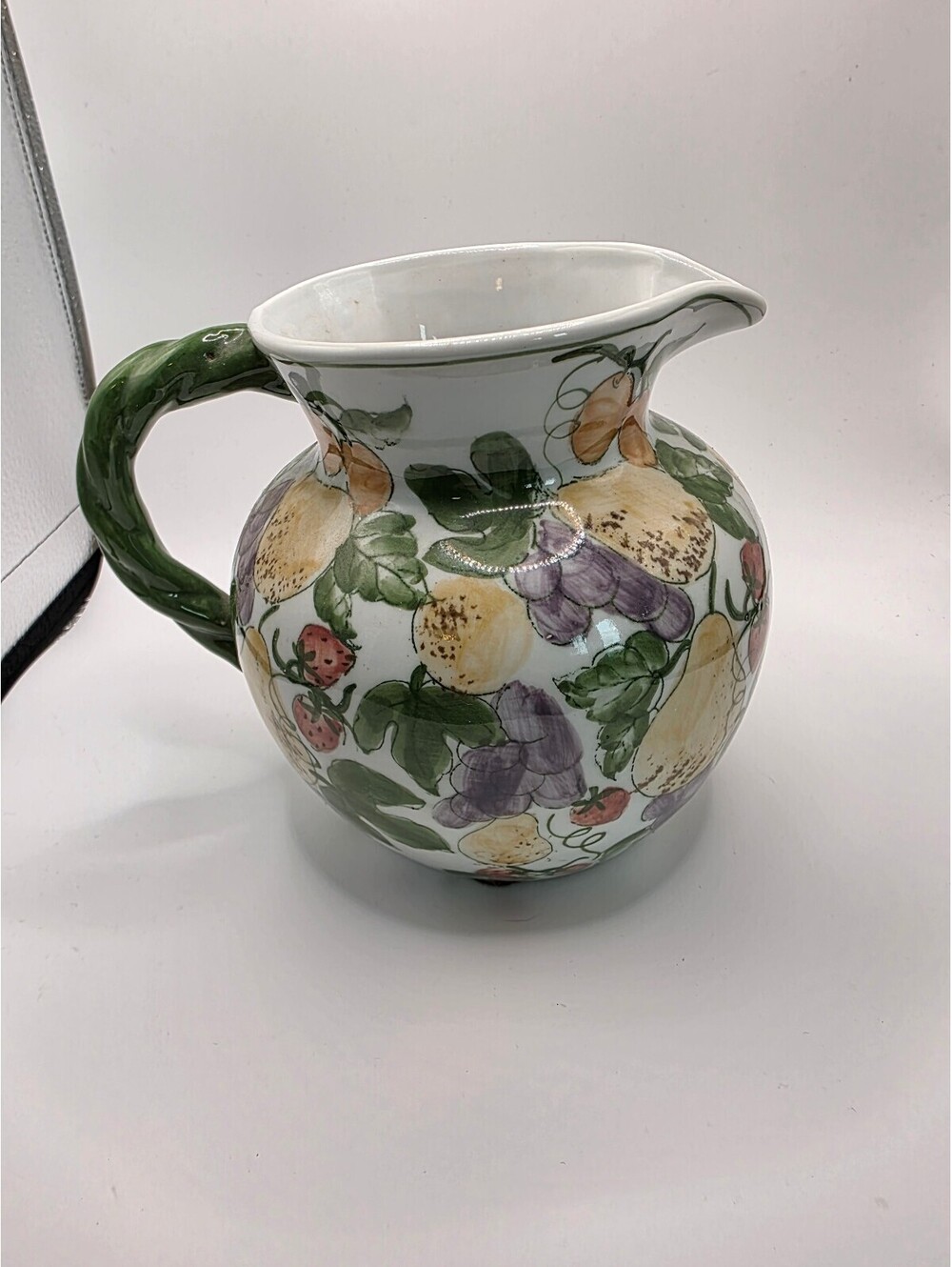 Vintage Nora Fenton Designs Portugal Hand-Painted Fruit Ceramic Pitcher